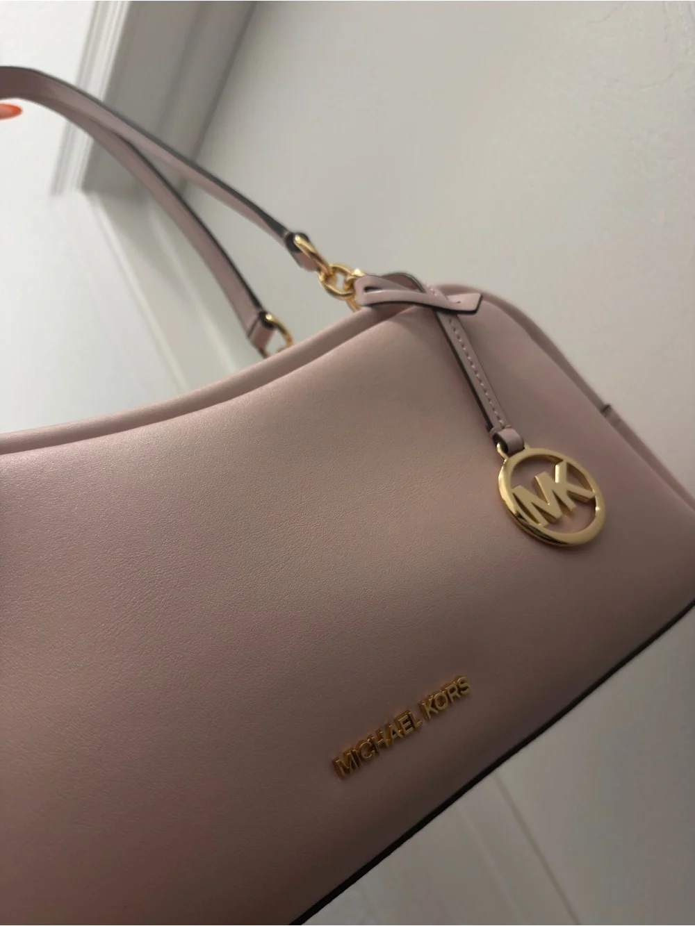 Michael Kors Blush Pink Leather Shoulder Bag with Gold Hardware